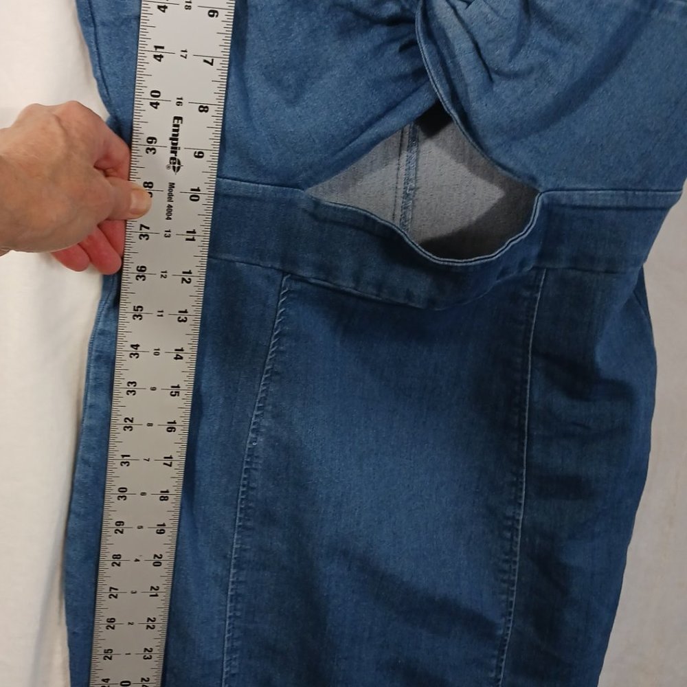 Iris, Denim, Y2K Cut Out Mini Dress, Stretch Denim, Tag Says XL, but is M-L - Picture 9 of 13